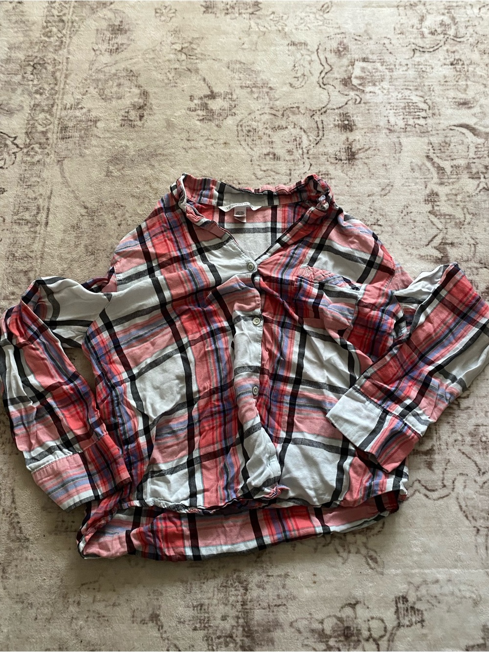 Victoria's Secret Girls Pink and White Plaid Button-Down Shirt